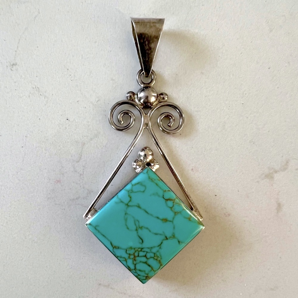 Beautiful handmade silver stamped turquoise pendant 🩵